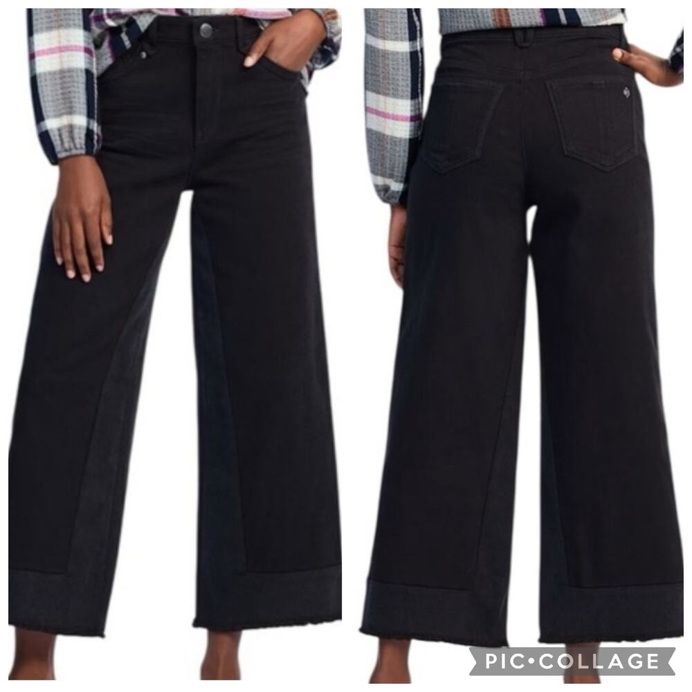 Democracy Black Washed "Ab" Solution Sky-Rise Wide Leg Denim Jeans Size 8